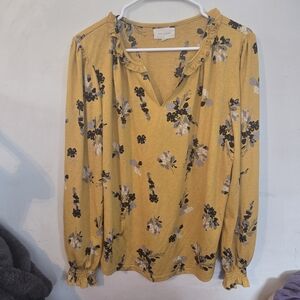 MELLODAY Yellow Floral Blouse Size Large
